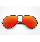 Kingseven Goldstar Sunglasses - Pilot Glasses with UV400 and Polarization Filter for Men and Women - Silver-Red