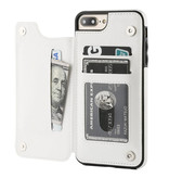 Stuff Certified® Retro iPhone 12 Pro Leder Flip Case Brieftasche - Brieftasche Cover Cas Case Weiß