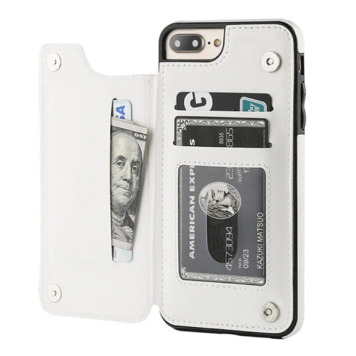 Retro iPhone XR Leather Flip Case Wallet - Wallet Cover Cas Case White