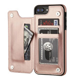 Stuff Certified® Retro iPhone 12 Pro Leder Flip Case Brieftasche - Brieftasche Cover Cas Case Roségold