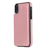 Stuff Certified® Funda con tapa de cuero retro para iPhone 8 - Funda tipo cartera Funda Cas Oro rosa