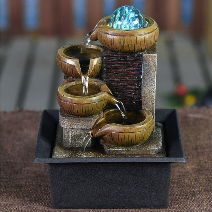 Mini Ornamental Wasserfall Feng Shui - LED Brunnen Dekor Ornament Hellbraun