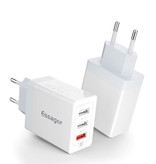 Essager 3x Port Triple USB Plug Charger - Chargeur mural Quick Charge 3.0 Chargeur mural Adaptateur de chargeur secteur AC Blanc