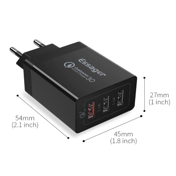 Essager 3x Port Triple USB Plug Charger - Chargeur mural Quick Charge 3.0 Chargeur mural Adaptateur de chargeur secteur AC Blanc