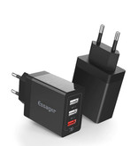 Essager 3x Port Triple USB Plug Charger 30W - Quick Charge 3.0 Wall Charger Wallcharger AC Home Charger Adapter Black