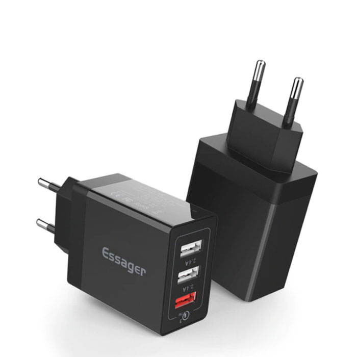 3x Port Triple USB Plug Charger 30W - Quick Charge 3.0 Wall Charger Wallcharger AC Home Charger Adapter Black