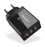 Essager 3x Port Triple USB Plug Charger 30W - Caricabatteria da muro 3.0 Quick Charge Caricabatteria da parete Adattatore per caricabatteria da casa CA Nero