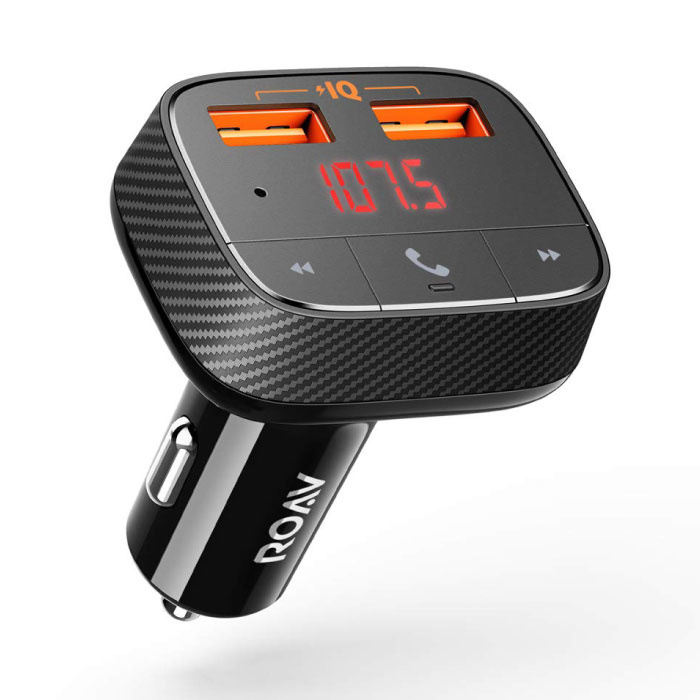 Cargador de coche SmartCharge F0 de doble puerto con transmisor Bluetooth - Cargador de coche de 24 W Cargador de coche - Negro