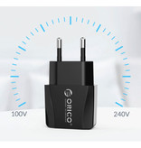 Orico Dual 2x Port USB Stekkerlader - 2.1A Muur Oplader Wallcharger AC Thuislader Adapter Zwart