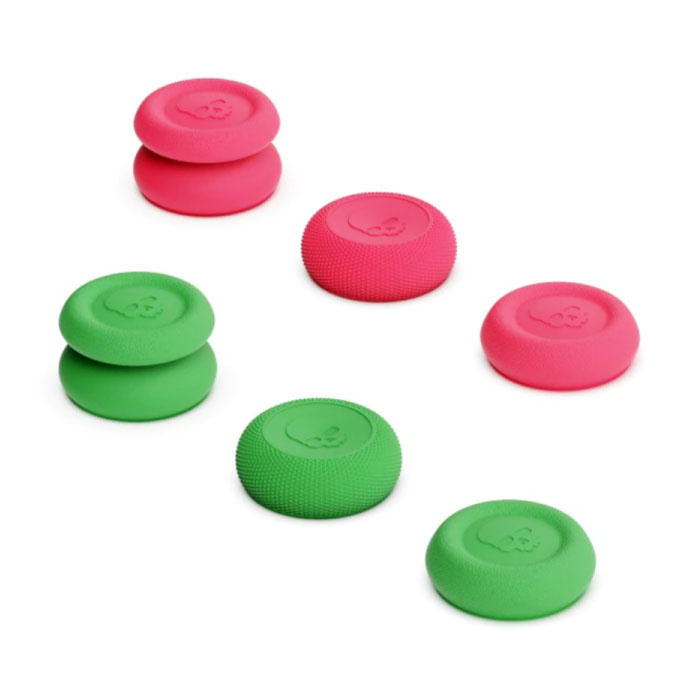 6 agarres para el pulgar para PlayStation 4 y 5 - Tapas de control antideslizantes PS4 / PS5 - Verde y rosa