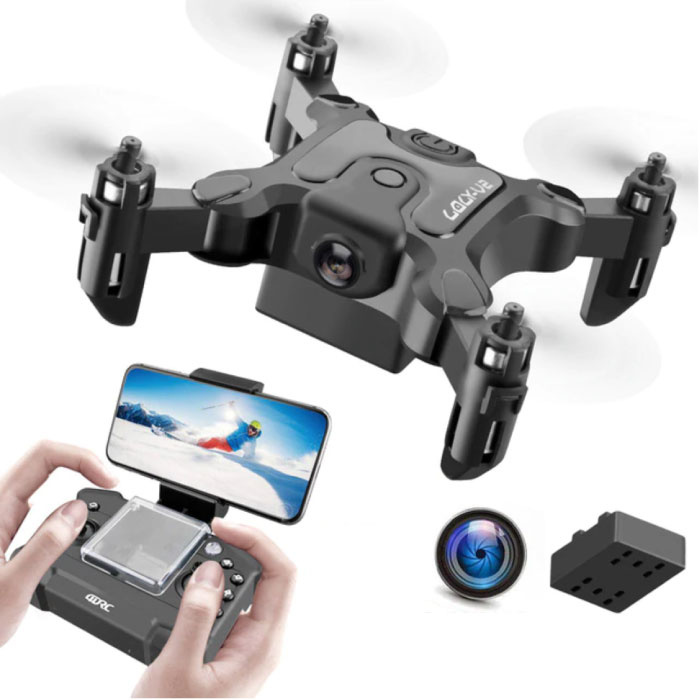 Mini drone RC 4D-V2 avec caméra - Jouet quadricoptère de poche avec stabilisation gyroscopique noir