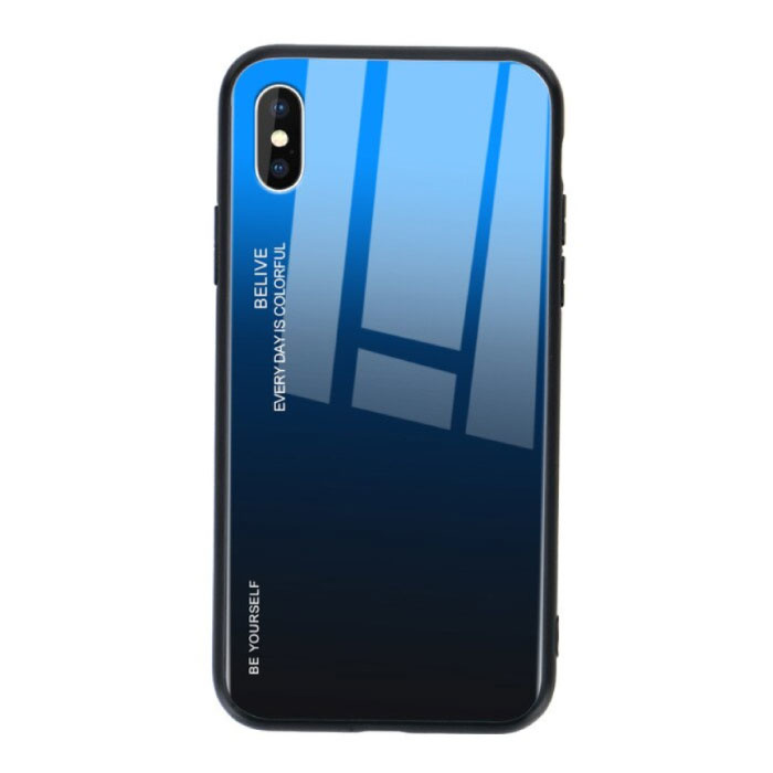 iPhone XS Case Gradient - TPU and 9H Glass - Shockproof Glossy Case Cover Cas TPU Blue