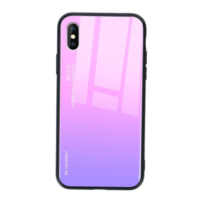iPhone XS Case Gradient - TPU and 9H Glass - Shockproof Glossy Case Cover Cas TPU Pink
