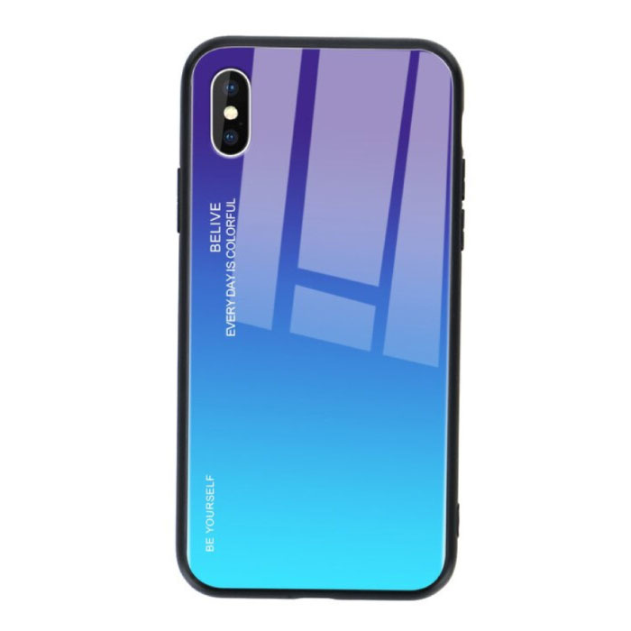 iPhone XS Case Gradient - TPU and 9H Glass - Shockproof Glossy Case Cover Cas TPU Blue