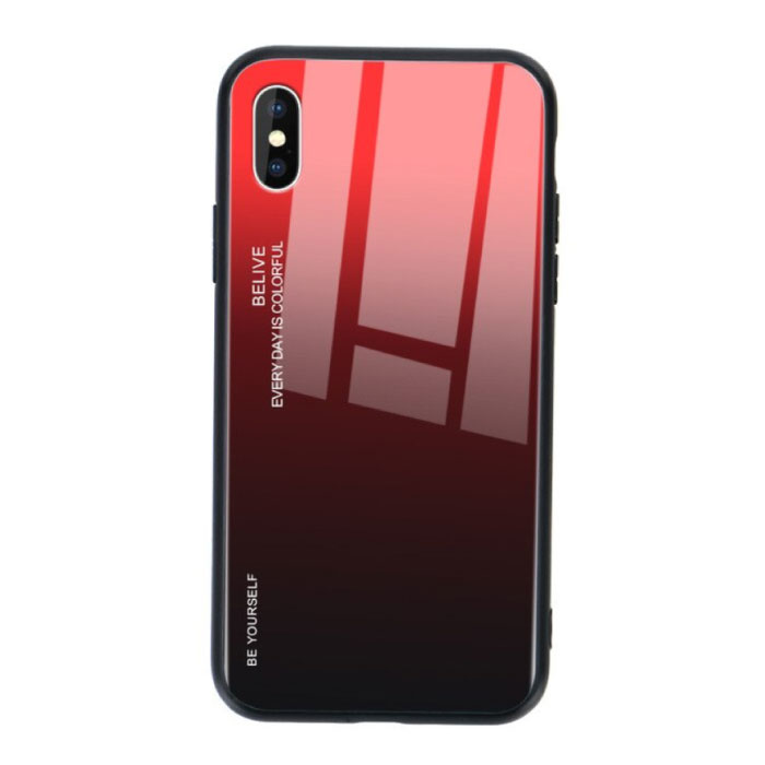 iPhone XS Max Case Gradient - TPU and 9H Glass - Shockproof Glossy Case Cover Cas TPU Red