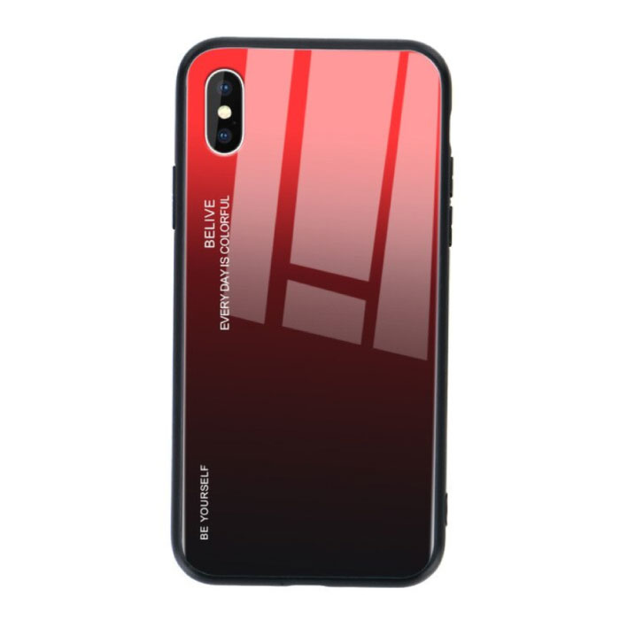 iPhone XS Case Gradient - TPU and 9H Glass - Shockproof Glossy Case Cover Cas TPU Red
