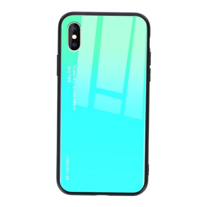 Etui Gradient do iPhone'a XR - TPU i szkło 9H - Wstrząsoodporne błyszczące etui pokrowiec Cas TPU w kolorze zielonym