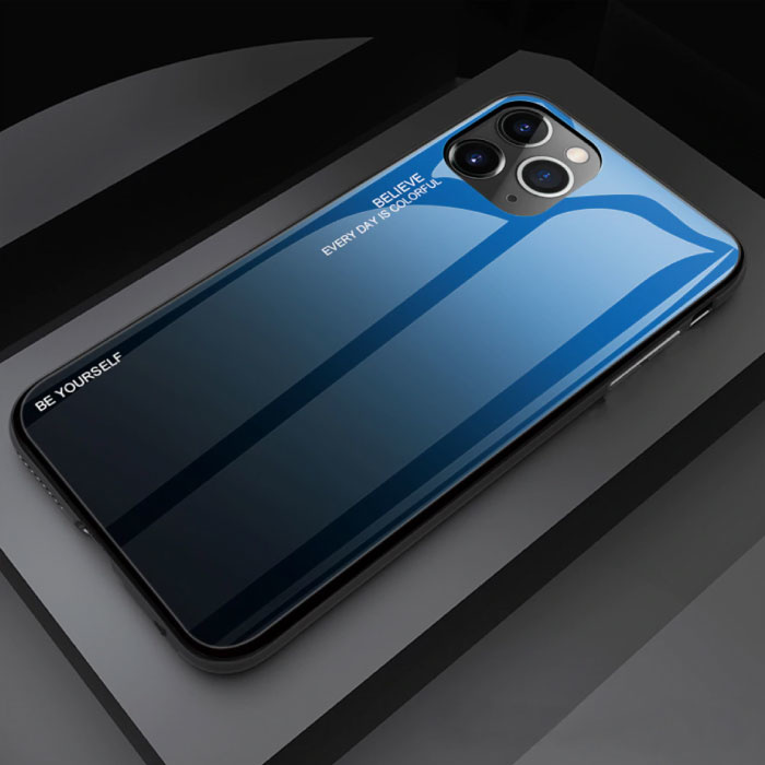 iPhone 11 Pro Hoesje Gradient - TPU en 9H Glas - Shockproof Glossy Case Cover Cas TPU Blauw