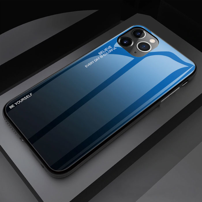 iPhone 12 Pro Hoesje Gradient - TPU en 9H Glas - Shockproof Glossy Case Cover Cas TPU Blauw