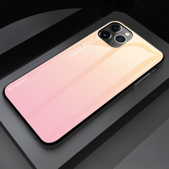 iPhone 12 Mini Hoesje Gradient - TPU en 9H Glas - Shockproof Glossy Case Cover Cas TPU Geel