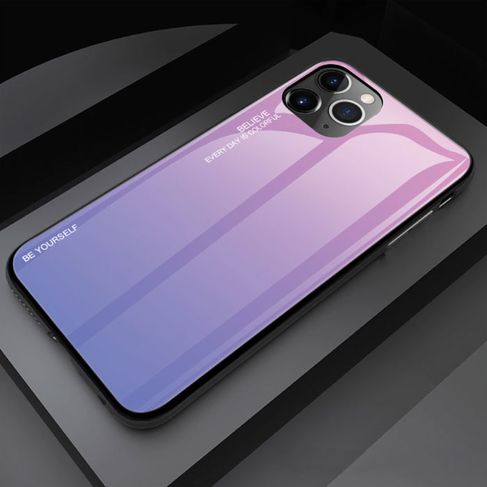 iPhone 12 Pro Case Gradient - TPU und 9H Glas - Stoßfeste, glänzende Hülle Cas TPU Pink