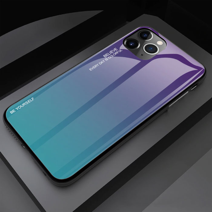 Etui Gradient do iPhone'a 12 Pro Max - TPU i szkło 9H - Wstrząsoodporne błyszczące etui pokrowiec Cas TPU w kolorze niebieskim