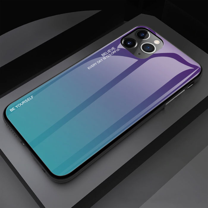 iPhone 11 Pro Case Gradient - TPU und 9H Glas - Stoßfeste, glänzende Hülle Cas TPU Blue