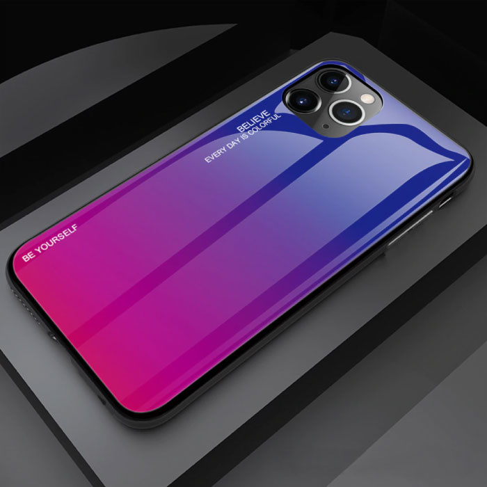 iPhone 12 Pro Case Gradient - TPU und 9H Glas - Stoßfeste, glänzende Hülle Cas TPU Pink