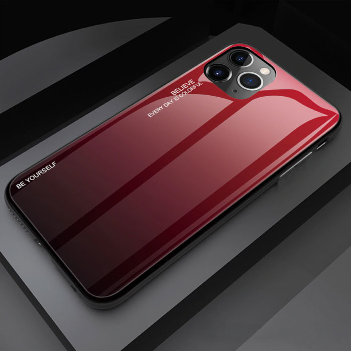 iPhone 11 Pro Max Case Gradient - TPU i 9H Glass - Wstrząsoodporne błyszczące etui pokrowiec Cas TPU Red