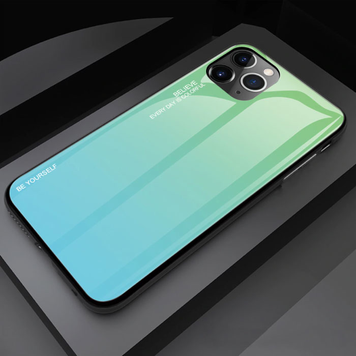 iPhone 12 Pro Max Hoesje Gradient - TPU en 9H Glas - Shockproof Glossy Case Cover Cas TPU Groen