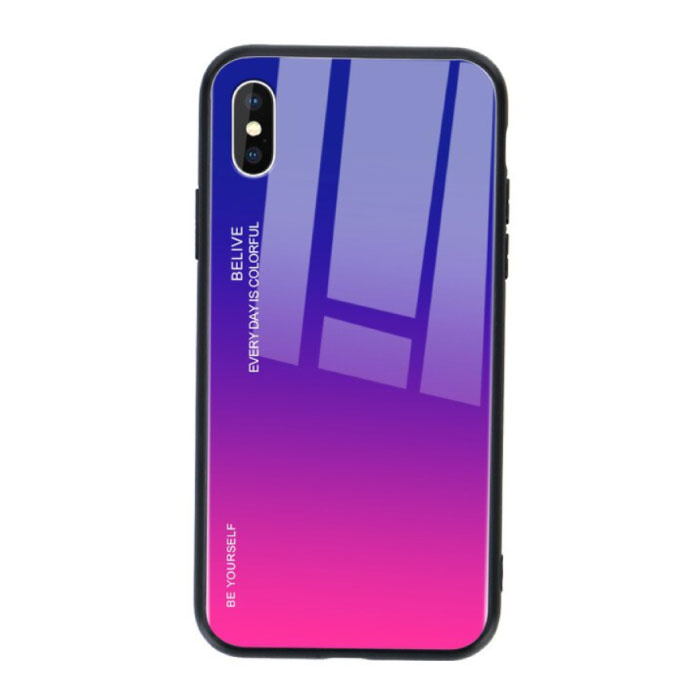 iPhone 8 Plus Case Gradient - TPU and 9H Glass - Shockproof Glossy Case Cover Cas TPU Purple