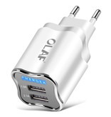 OLAF Dual 2x Port USB Plug Charger - 2.1A Wall Charger Wallcharger AC Home Charger Adapter White