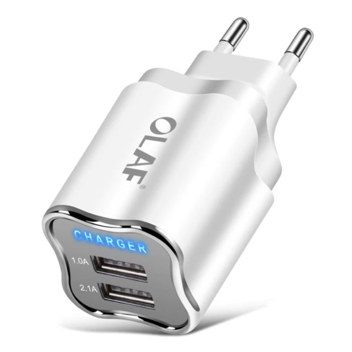 Dual 2x Port USB Stekkerlader - 2.1A Muur Oplader Wallcharger AC Thuislader Adapter Wit