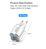 OLAF Dual 2x Port USB Plug Charger - 2.1A Wall Charger Wallcharger AC Home Charger Adapter White