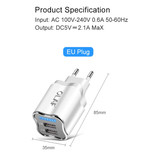 OLAF Dual 2x Port USB Stekkerlader - 2.1A Muur Oplader Wallcharger AC Thuislader Adapter Wit