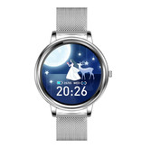 Proker Moda Smartwatch dla kobiet - Fitness Sport Activity Tracker Zegarek na smartfona iOS Android - Stal srebrna