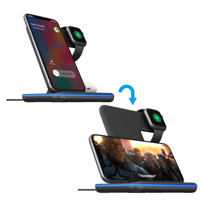 DCAE Stacja ładująca 3 w 1 do Apple iPhone / iWatch / AirPods - Stacja ładująca 15W Wireless Pad Czarna