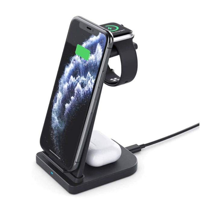 Linghuang 3 in 1 Foldable Charging Station for Apple iPhone / iWatch / AirPods - Charging Dock 10W Wireless Pad Black