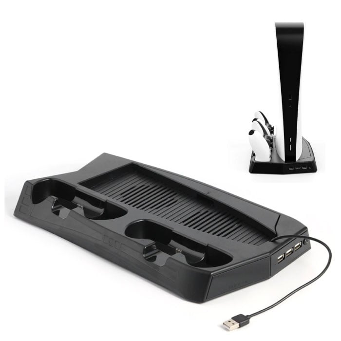 Stuff Certified® Multifunctional Dual Fan Cooling Stand Mount and Charging Station for PlayStation 5 - PS5 - Cooling Standard Cooler Black