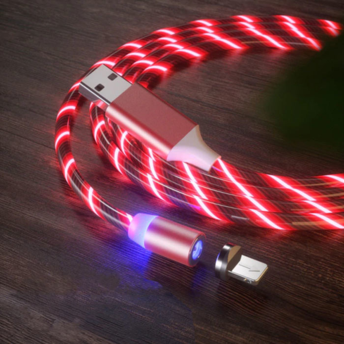USB 2.0 - iPhone Lightning Cable de carga magnética 1 metro Cargador de nylon trenzado Cable de datos Datos rojo