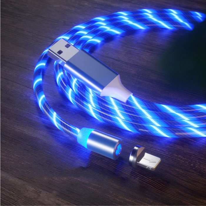 USB 2.0 - Câble de charge magnétique iPhone Lightning Câble de données de chargeur en nylon tressé de 1 mètre, bleu