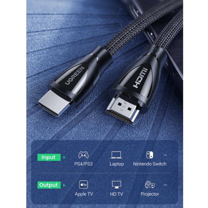 19€14 sur Câble HDMI 2.1 UGREEN 8K 60Hz 4K 120Hz Haute Vitesse 48