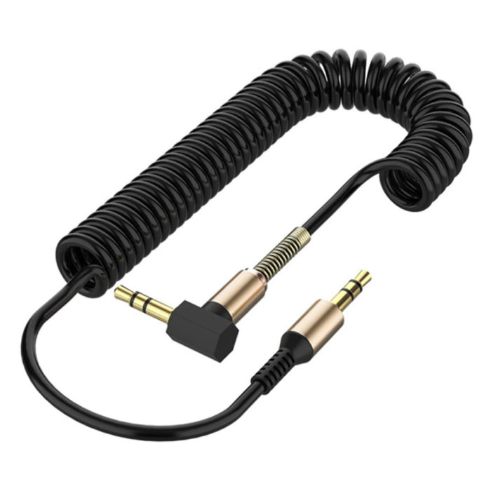 Cable AUX rizado de 3,5 mm chapado en oro - Conector de audio - 1,8 metros - Negro