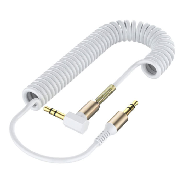 Cable AUX rizado de 3,5 mm chapado en oro - Conector de audio - 1,8 metros - Blanco