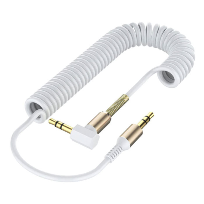 Zwinięty kabel AUX 3,5 mm Pozłacany - Gniazdo audio - 1,8 metra - Biały