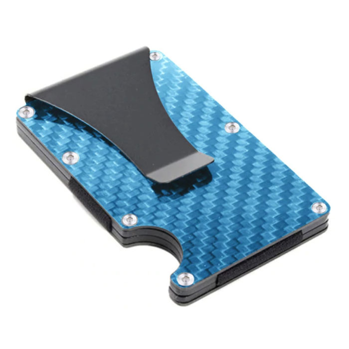 Aluminum Carbon Fiber Wallet - Purse Wallet Card Holder Credit Card Money Clip - Blue