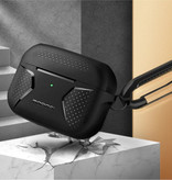 MOBOSI Shockproof Hoesje voor AirPods Pro met Karabijnhaak - AirPod Case Cover Skin - Zwart