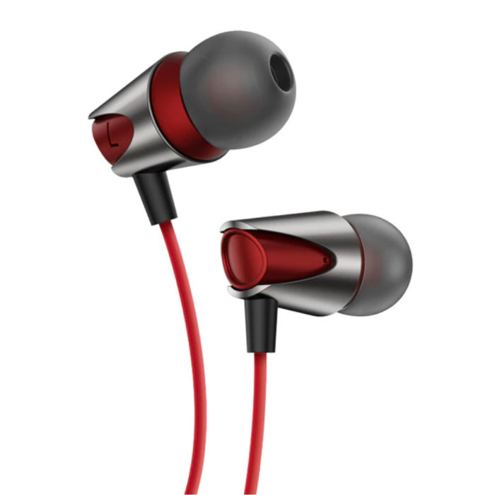 Earphones with Microphone and One Button Control - 3.5mm AUX Jack Earbuds Wired Earphones Earphones Red