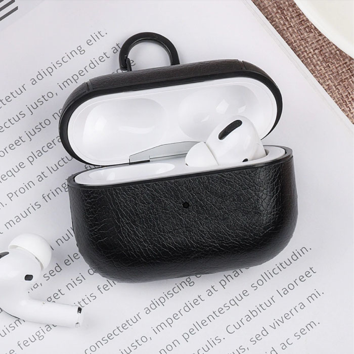 Étui de luxe en cuir pour AirPods Pro - Housse de protection en cuir pour AirPod - Noir