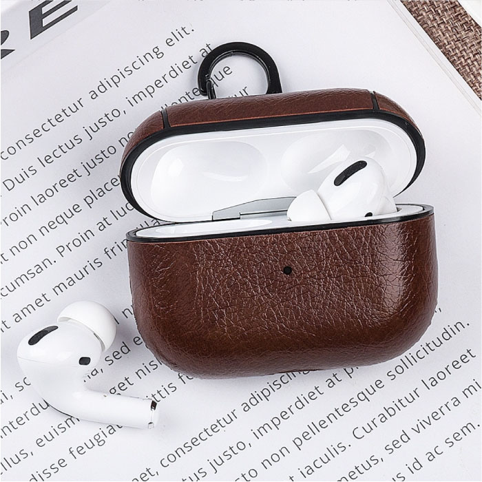 Stuff Certified® Skórzane luksusowe etui na AirPods Pro - Skórzane etui na AirPod - brązowe